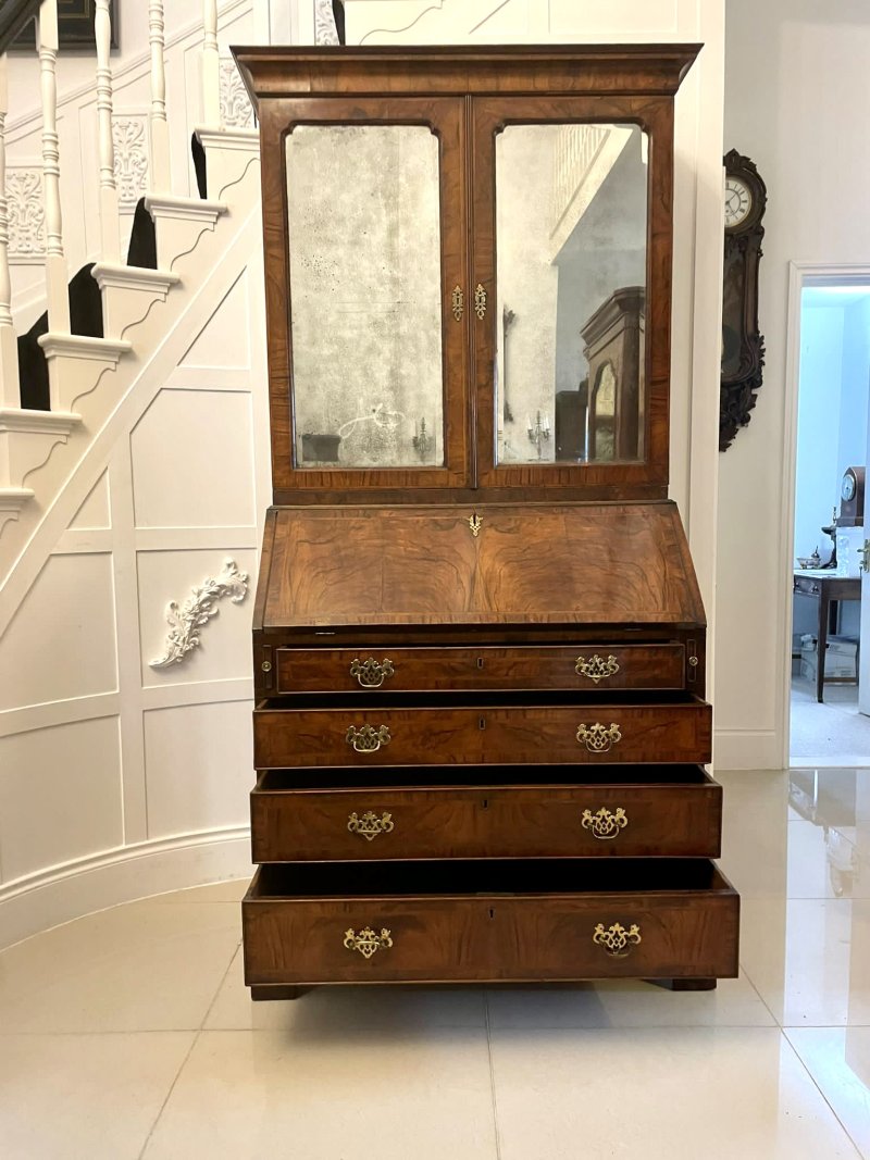 Antique George I Quality Figured Walnut Bureau Bookcase - Image 2